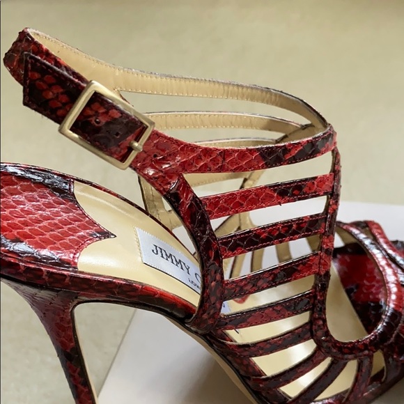 Jimmy Choo “Keenan” strappy red python cage sandal - Picture 10 of 15